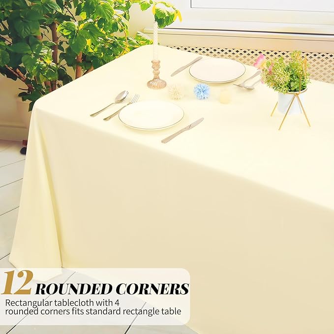 12 Packs 90 x 132 Inch Tablecloth, Beige Polyester Table Cloth for 6ft Rectangle Tables, Washable Fabric TableCover for Wedding Banquets Parties Buffet Dining Table
