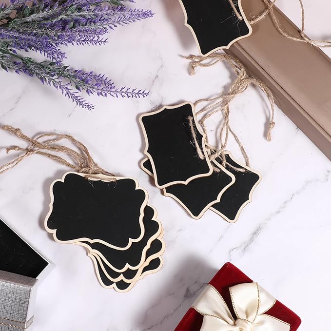 10PCS Mini Chalkboard Signs, 2 Styles Hanging Chalkboard Signs for Food, Food Sign for Buffet, Multifunction Message Boards/Table Numbers/Decanter Tags