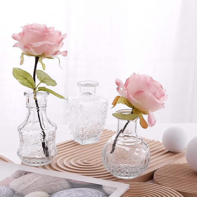 Arme Glass Bud Vase Set of 32 Pcs,Small Glass Vases for Flowers,Clear Bud Vases in Bulk,Vintage Vases for Centerpieces,Small Glass Bud Vase for Rustic Wedding Decorations,Home Table Flower Décor