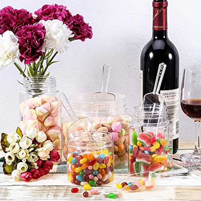 Hestya 16 Pcs Christmas Multi Purpose Clear Plastic Scoops for Candy Buffet Acrylic Kitchen Ice Food Popcorn Scoops for Protein Powders, Ice Cream, Coffee, Tea Jar (6.69 Inch)