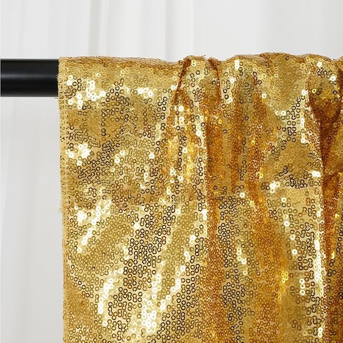 SquarePie Sequin Backdrop Curtain Not See Through Background for Wedding Party 4FT x 7FT Gold