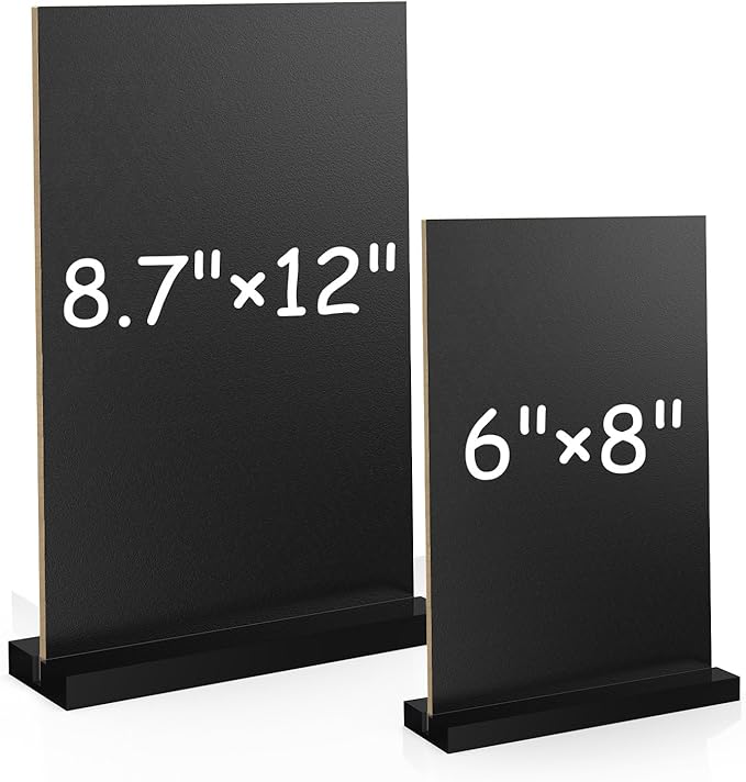 EHWINE Mini Chalkboard Easel Sign Set,8 Pack 6x8 Inch Wooden Boards with Acrylic Base and Liquid Chalk Markers, Reusable Double Sided Tabletop Display for Wedding, Restaurant, Party, Coffee Shop Decor