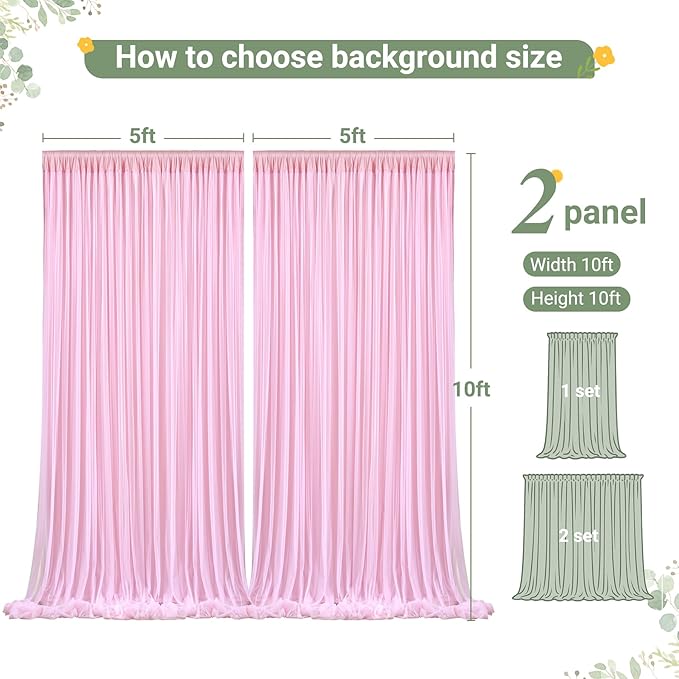 Baby Pink Tulle Backdrop Curtain for Wedding Parties,10ft x 10ft Wrinkle Free Curtain Backdrop,2 Layer Drapes for Backdrop,Polyester Back Drop for Bridal Shower Birthday Baby Shower Photography