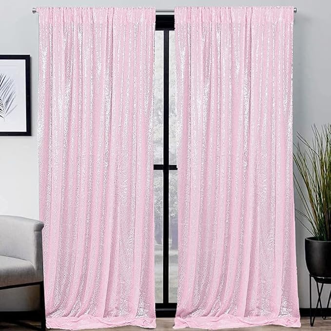 Pink Sequin Backdrop Curtains 1 Panel 10FTx10FT Glitter Pink Photo Backdrop Drapes Party Wedding Baby Shower Curtain Sparkle Photography Background