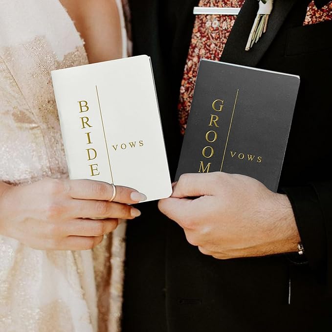 Vow Books His and Hers Wedding Vow Books Bride and Groom with Soft Touch Gold Foil Engraving Wedding Essentials(TR-GB-Black)