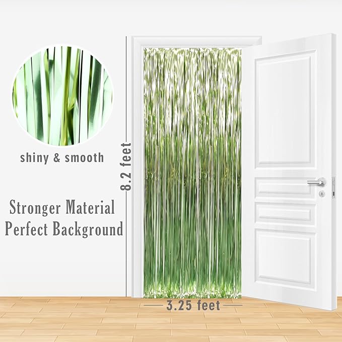 GOER 3.2 ft x 8.2 ft Metallic Tinsel Foil Fringe Curtains,Party Streamer Backdrop for Birthday,Graduation Decorations and New Year Eve (2 Pcs,Sage Green)