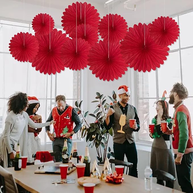 20 Pcs Red Hanging Paper Fan, Hanging Honeycomb Round Paper Fans for Weddings, Birthdays, Christmas, Baby Showers, Classroom, Events Ceiling Party Supplies Decorations