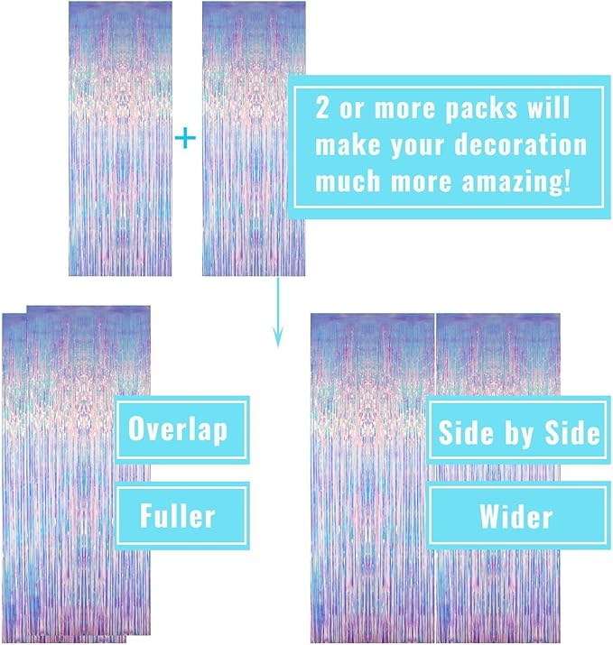 GOER 3.2 ft x 6.5 ft Metallic Tinsel Foil Fringe Curtains Party Photo Backdrop Party Streamers for Mermaid Birthday Party Decorations(1 Packs,Neon Blue)