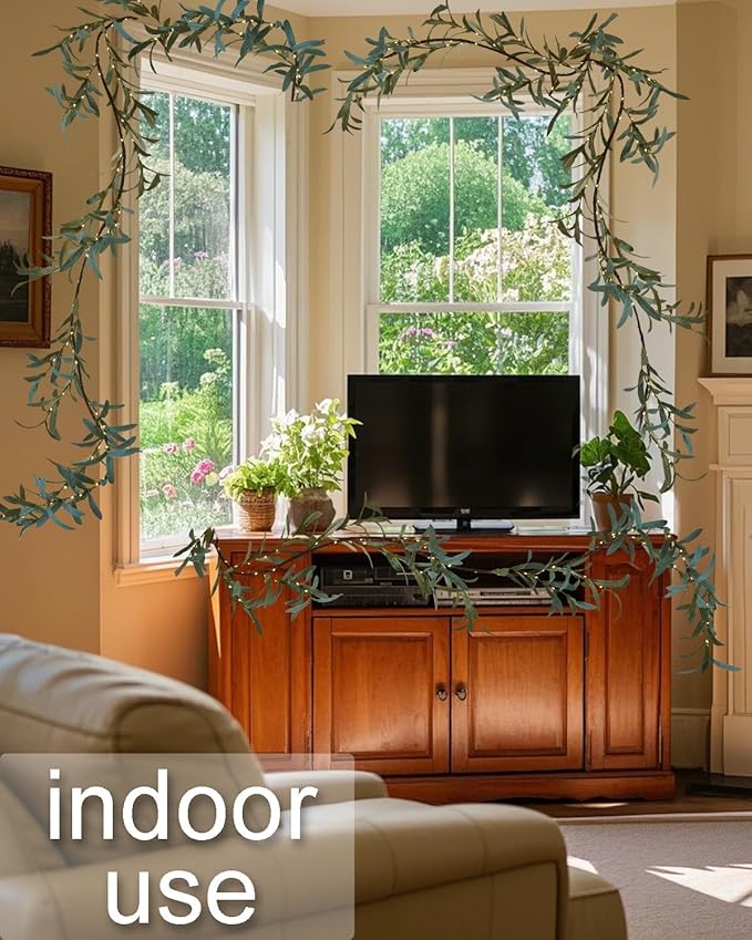 Birchlitland Lighted Olive Garland Battery Operated with Timer 6FT 96 LED Fairy Lights, Faux Vine with Lights for Mantel Fireplace Wall Patio Wedding and Holiday Decor