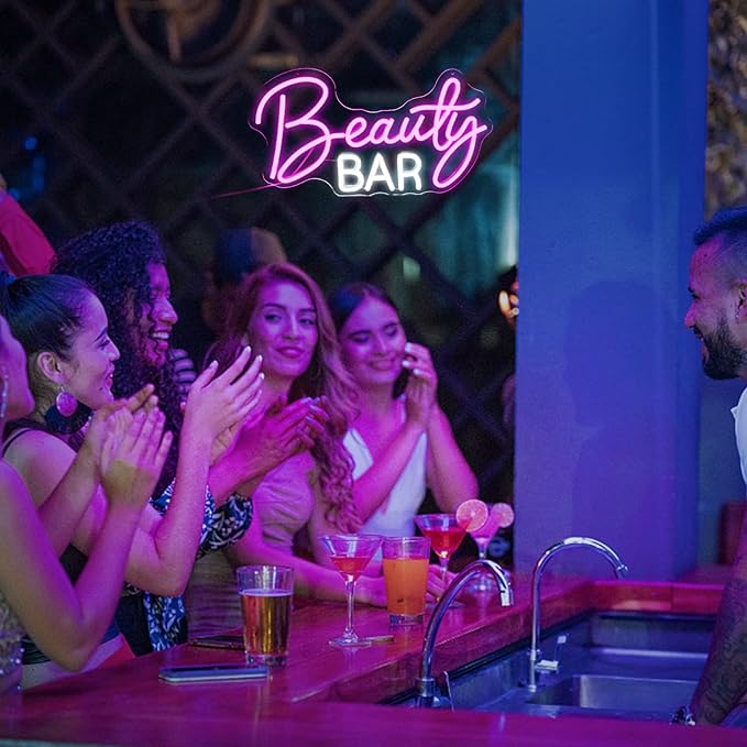 Beauty Bar Neon Sign, Pink Light Up Neon Lights For Wall Decor, Girls Makeup Room Bedroom Decor - Energize Your Space With Magical Ambiance(16.5 X 9 inch)
