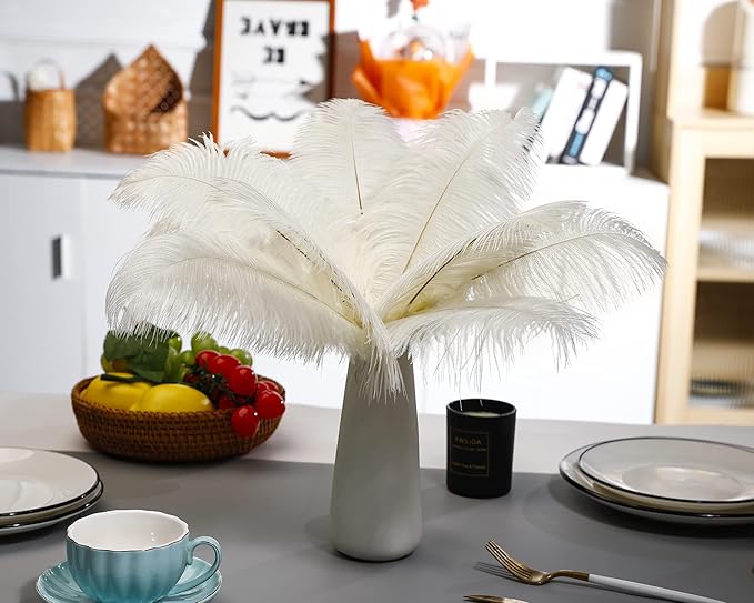 Ballinger Beige Ostrich Feathers Bulk - 24pcs 10-12inch Boho Feathers for vase,Wedding Party Centerpieces and Home Decor