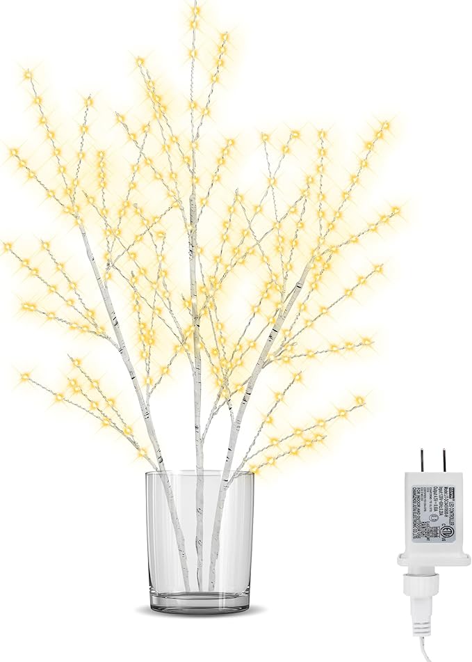 33in Birch Light Tree with 180 LED Lights, Twinkling Lighted Tree with Timer, Adjustable Branches Birch Branches for Indoor Decoration, Living Room, Table Décor