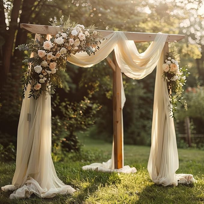Wokceer Champagne Wedding Arch Draping Fabric Backdrop 4 Panels 28.7" X 20FT Sheer Drapes Fabric for Wedding Arbor Ceremony Party