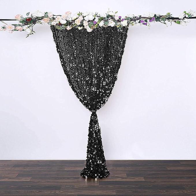 18MM Black Big Sequin Payatte Backdrop Curtains 4.5FTX9FT 2 Panels-Black Drapes Curtains for Thanksgiving Christmas Home Party Supplies