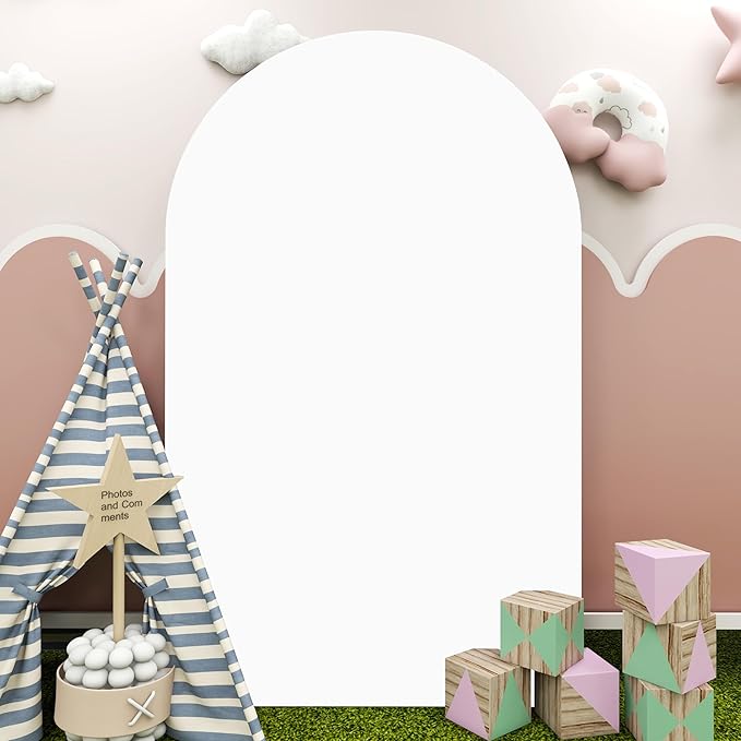 White Arch Cover - 6ft Backdrop Fabric Spandex for Wedding Arch Stand Frame - Round Top Chiara Cover for Birthday, Bridal Shower, Prom, Balloon Party Ceremony