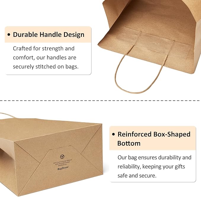 BagDream 150 Pack Small Gift Bags Bulk 5.25x3x8 Inch Natural Kraft Paper Gift Bags with Handles Shopping Merchandise Retail Business Wholesale Birthday Party Favors Bags Brown Paper Sacks
