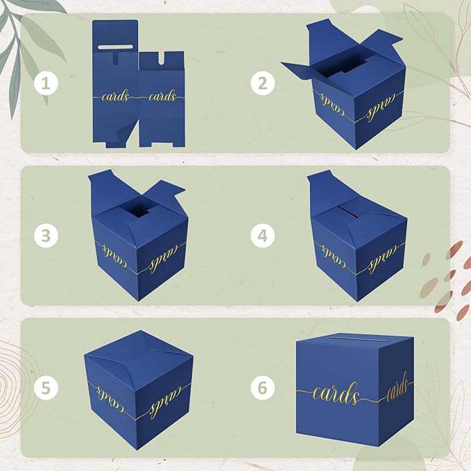 QIKSION Navy Blue Graduation Card Box, Gold Foil Gift Card Box for Graduation, Party, Wedding Reception, Birthday, Baby Shower, Raffle