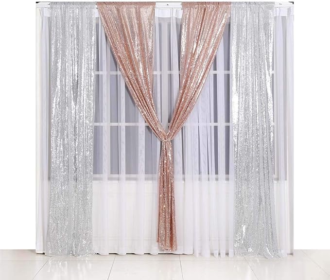 SquarePie Sequin Curtain 2FT x 8FT Silver 2pcs Backdrop Background for Wedding Party Christmas