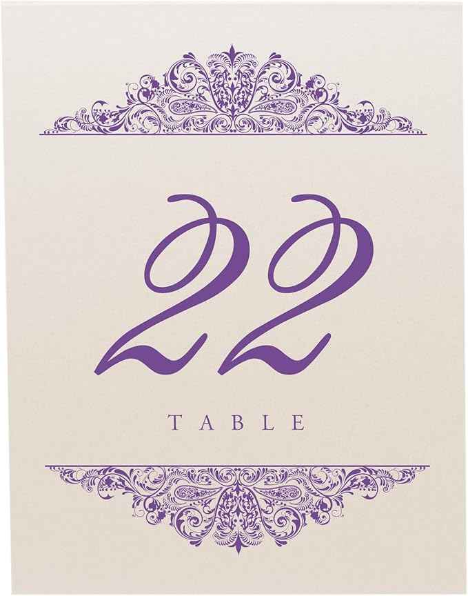 Paisley Wedding Table Numbers (Select Color/Quantity), Champagne, Purple, 1-175, Double Sided, Tent or Use in a Stand, Great for Parties & Restaurants - Made in the USA