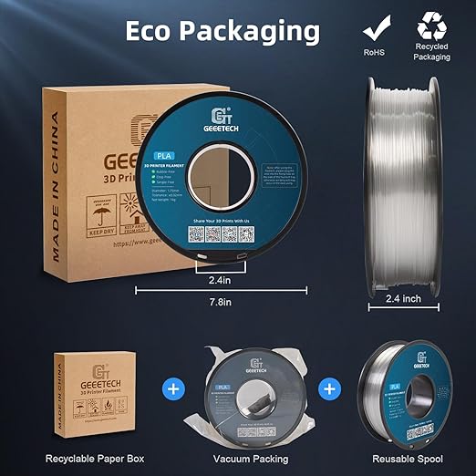 Geeetech Clear PLA Filament 1.75mm, Excellent Transparency, Neatly Wound 3D Printer Filament 1kg(2.2lbs), Dimensional Accuracy +/- 0.02 mm, Fit Most FDM 3D Printers