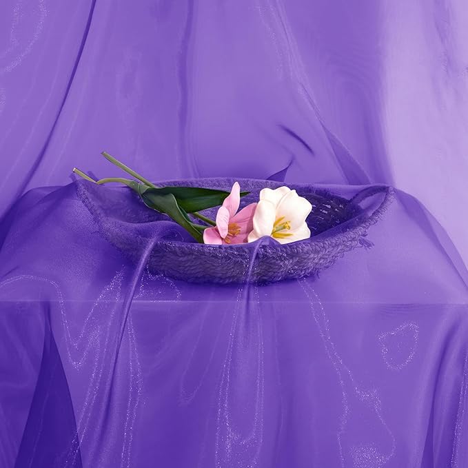 P Pothuiny Sheer Organza Fabric by The Yard, 3 Yards x 60 Inch Wide Bridal Purple Organza Tulle Fabric Roll Shiny Gauze Fashion Dress Sewing Craft for Wedding Party Decorations Backdrop
