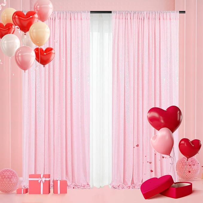 Poise3EHome 2Pcs 3Ft x 8Ft Pink Sequin Backdrop Curtain, Glitter Photography Background, Sequence Xmas Thanksgiving Backdrop for Wedding Party Holiday Festival Decor
