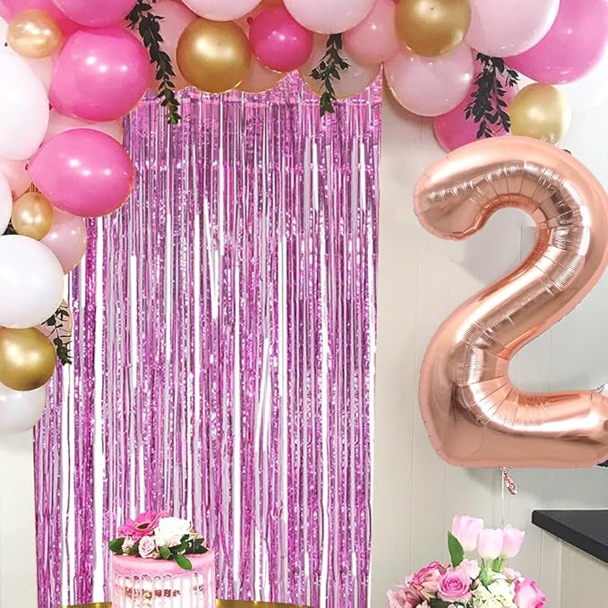 BEISHIDA 4 Pcs Pink Door Streamers Tinsel Curtain Party Streamers Backdrop Fringe Foil Wall Background for Birthday Christmas Wedding Pink Girls Valentine's Day Party Decoration(3.28 ft x 6.56 ft)