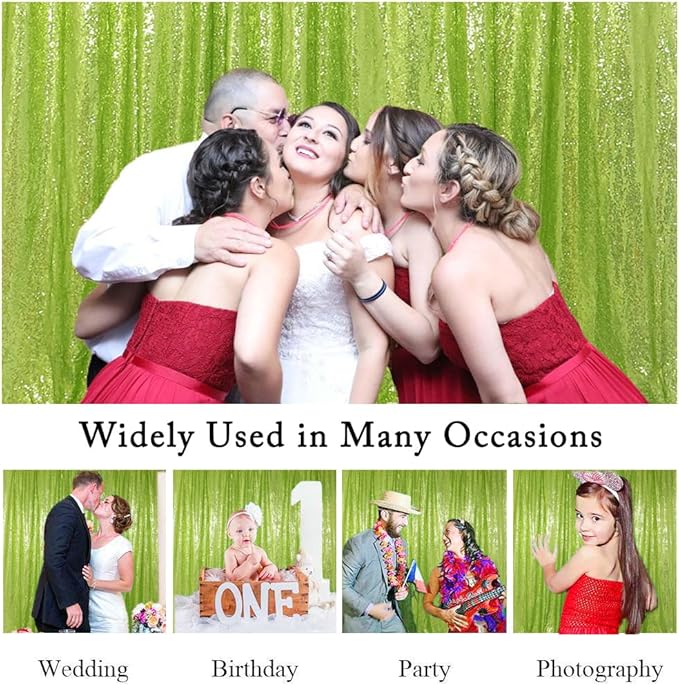 ShinyBeauty Green Sequin Backdrop Curtains 8ft 2 Panels Glitter Backdrops for Photoshoot Shimmer Background Wedding Backdrop Party (4FTx8FT,Olive Green)