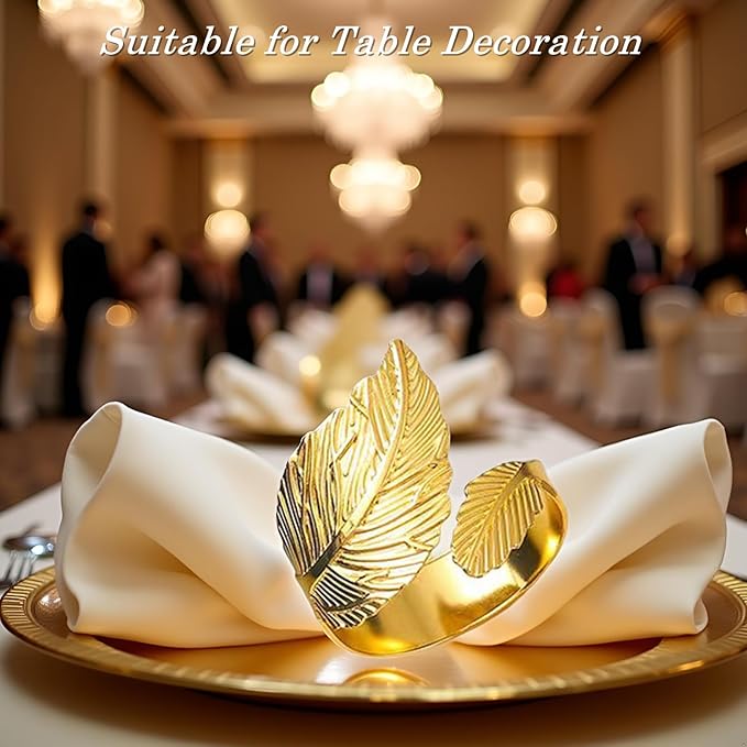 Napkin Rings Set of 50 pcs, Gold Leaf Napkins Rings Holders Bulk for Wedding,Holleween Dinner,Birthday,Christmas,Thanksgiving Party of Table Setting Decor (Golden Leaves 50 pcs)