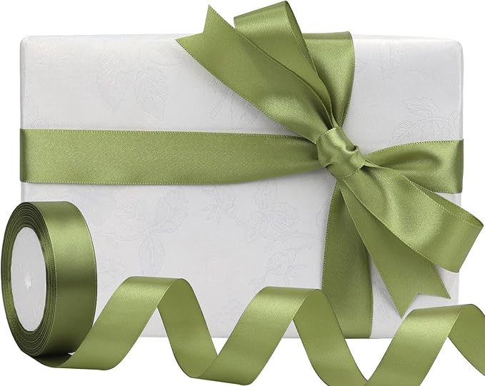 Olive Green Solid Satin Ribbon 1 Inch 25 Yards Solid Polyester Fabric Ribbon for Gift Wrapping Wedding Christmas Baby Shower Birthday Party Decoration Handmade Immortal Flower Craft