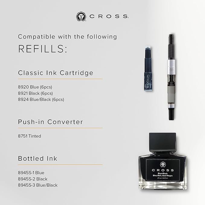 Cross Bailey Refillable Fountain Presented in a Premium Gift Box - Medium Point, Black Ink, Black