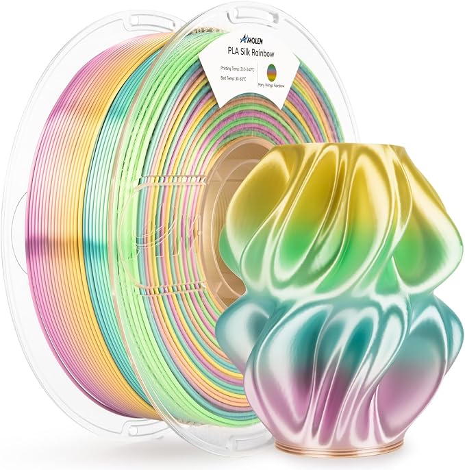 AMOLEN Silk PLA 3D Printer Filament, Shiny Multicolor Rainbow PLA Filament 1.75mm, Gradient Color Change PLA 3D Printing Filament for Most FDM 3D Printer, Yellow Green Blue Pink, 1kg (2.2lbs)