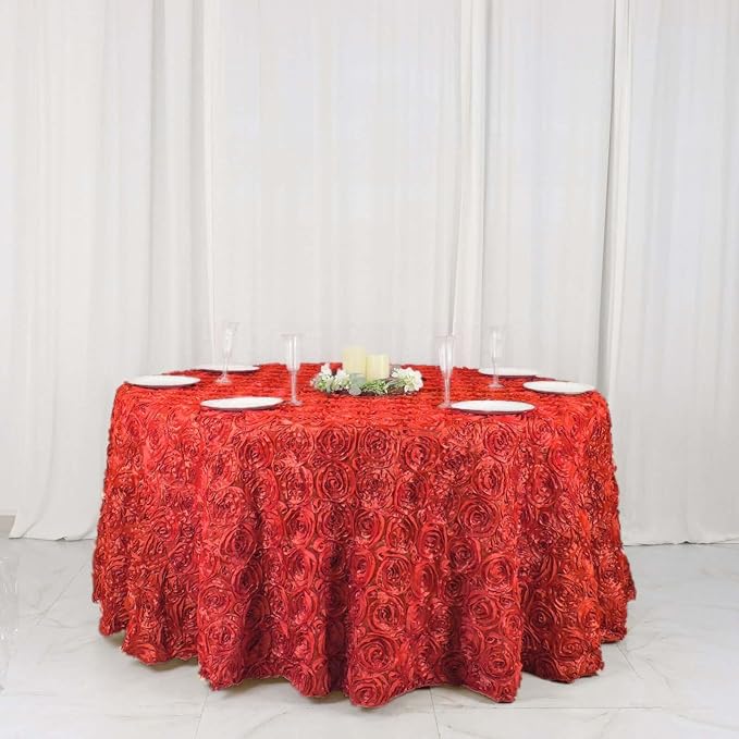 Efavormart 120" Wholesale Round Table Cover RED Grandiose Rosette 3D Satin Tablecloth for Wedding Party Event Decoration