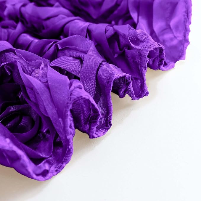 Efavormart 90"x156" Wholesale Rectangle Table Cover Purple Grandiose Rosette 3D Satin Tablecloth for Wedding Party Event Decoration