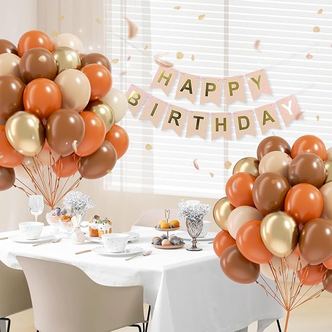 60pcs Fall Balloons 12inch with Brown Sand White Nude Metallic Gold Burnt Orange Balloons for Thanksgiving Fall Baby Shower Birthday Party Decorations