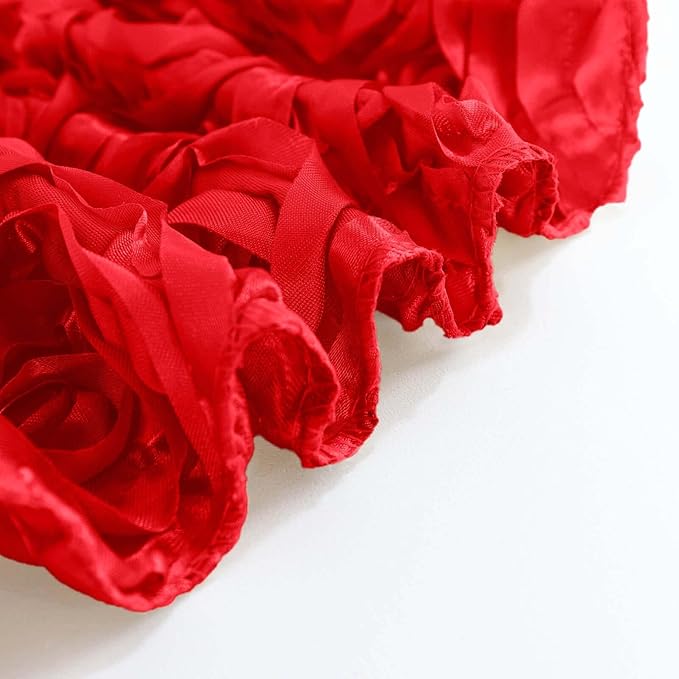 Efavormart 90"x156" Wholesale Rectangle Table Cover RED Grandiose Rosette 3D Satin Tablecloth for Wedding Party Event Decoration