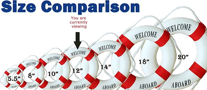 MorroMorn Lifebuoy Wall Hanging Decor - Welcome Aboard Mediterranean Style Home Decoration (Red, 12")