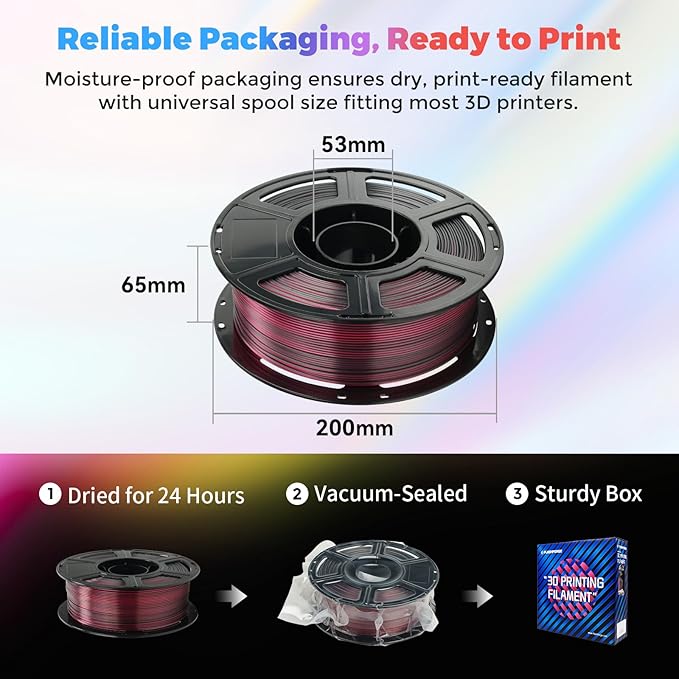 FLASHFORGE Silk Dual Color Filament, Black and Red 2 in 1 Coextrusion Silk PLA Filament 1.75mm, 3D Printer Filament Color Change 1kg(2.2lbs) Spool, Dimensional Accuracy +/- 0.02mm