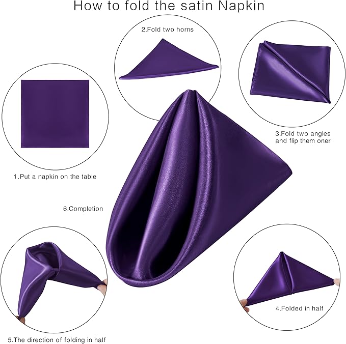 36 Pack Square Satin Dinner Napkins, 16x16 Inches Silky Soft Smooth Table Cloth Napkins for Restaurant Weddings Banquet Party Decoration, Purple