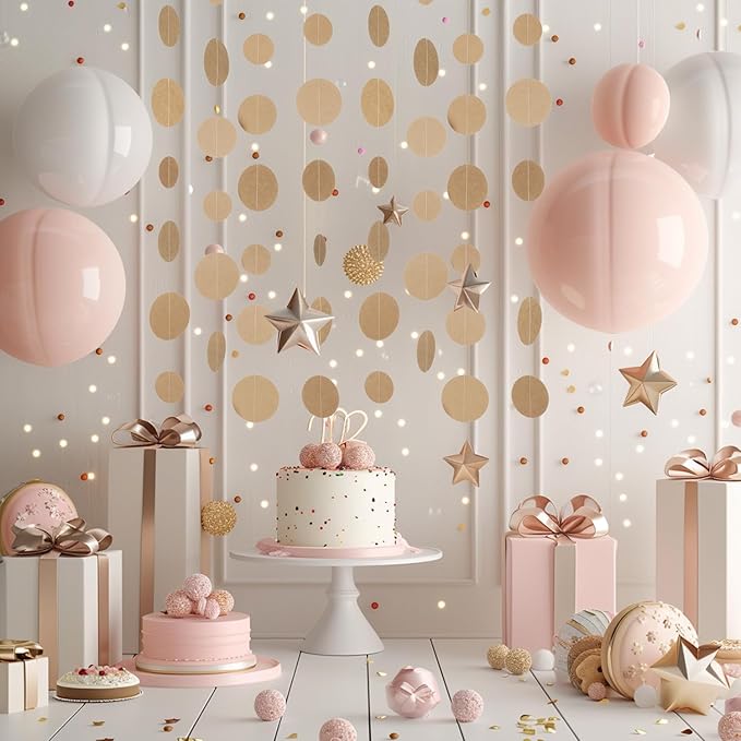 WEVEN Kraft Paper Garlands Circle String Decorations Party Streamers Backdrop, 20 Feet