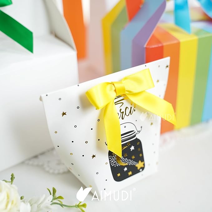 AIMUDI Rainbow Ribbon Bows 2.5" Satin Twist Tie Bows for Gift Wrapping Premade Satin Bows for Making Crafts Treat Bag Baby Shower Birthday Wedding LGBT Party Decoration, 60 PCs