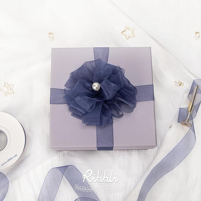 Ribbli Navy Organza Ribbon,1 Inches x Continuous 50 Yard,Navy Sheer Ribbon for Gift Wrapping,Cookie Wrapping,Wedding Decoration,All Crafting and Sewing