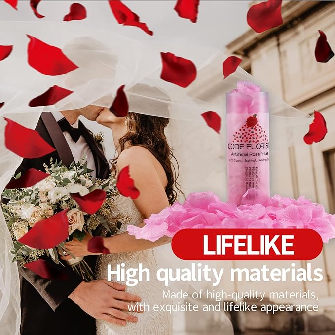 CODE FLORIST 1500 PCS Pink Silk Rose Petals for Valentine's Day,Romantic Night,Wedding,Proposal Anniversary Flower Decorations(Separated,Scented)