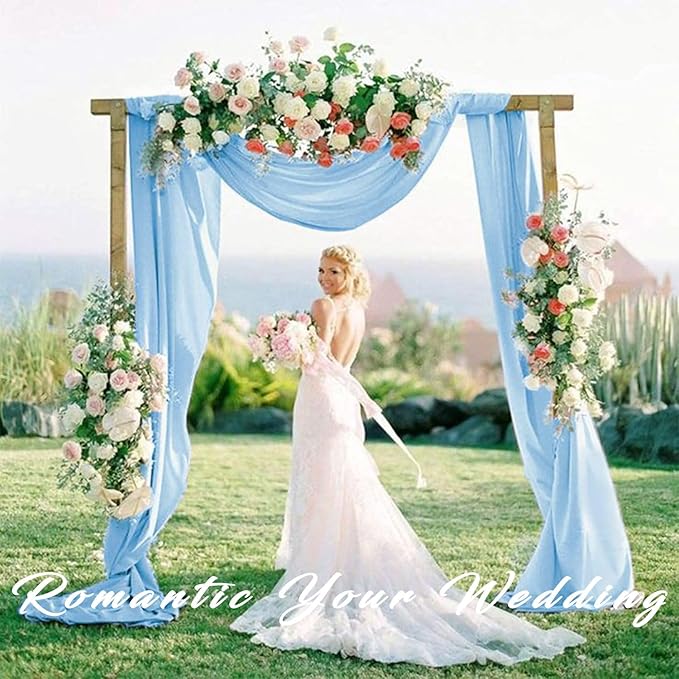 Wedding Arch Drapes Fabric 2 Panels 20Ft Length x 28" Width Baby Blue Arch Draping Chiffon Fabric Sheer Curtains Backdrop for Party Bridal Ceremony Ceiling Decor Wedding Stage Reception Decorations