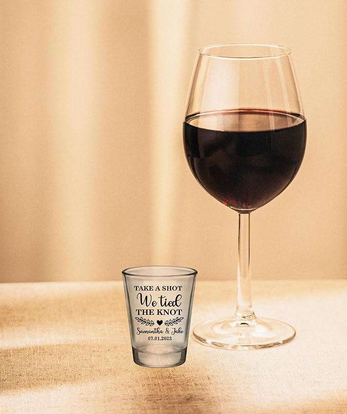 Take A Shot We Tied The Knot Shot Glasses, Bulk Set of 1.75oz Wedding Shot Glasses, Perfect Wedding Favor, Wedding Shot glasses, Bridal Party Shot Glasses