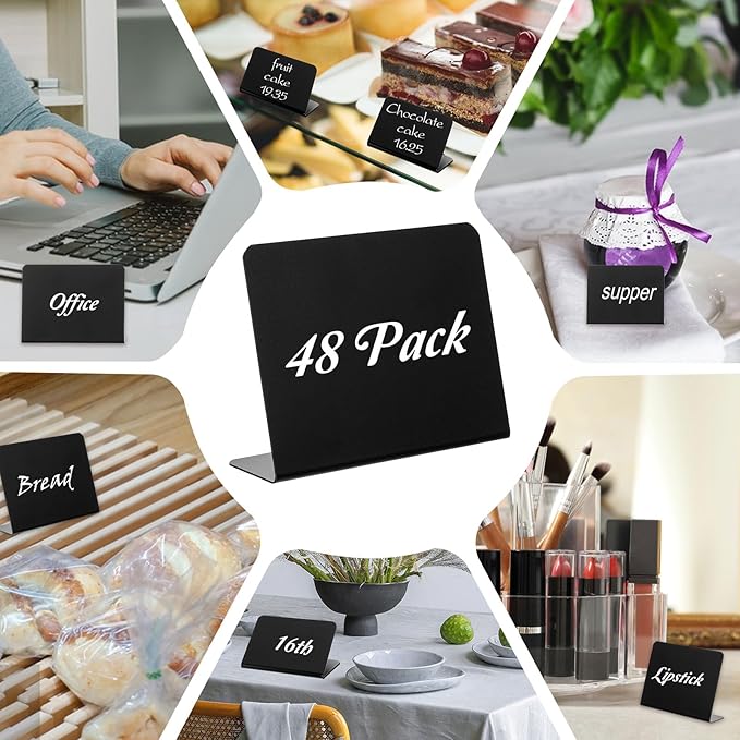 48 Pack Mini Chalkboard Signs for Food, Chalkboard Food Signs for Buffet Display - 4 x 2.8 Inch Small Tabletop Labels for Weddings, Bakeries, Parties with Erasable Surface