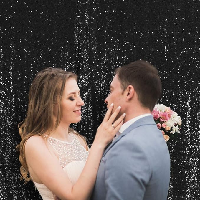 SquarePie Sequin Backdrop Black 7FT x 7FT Background for Halloween Wedding Party