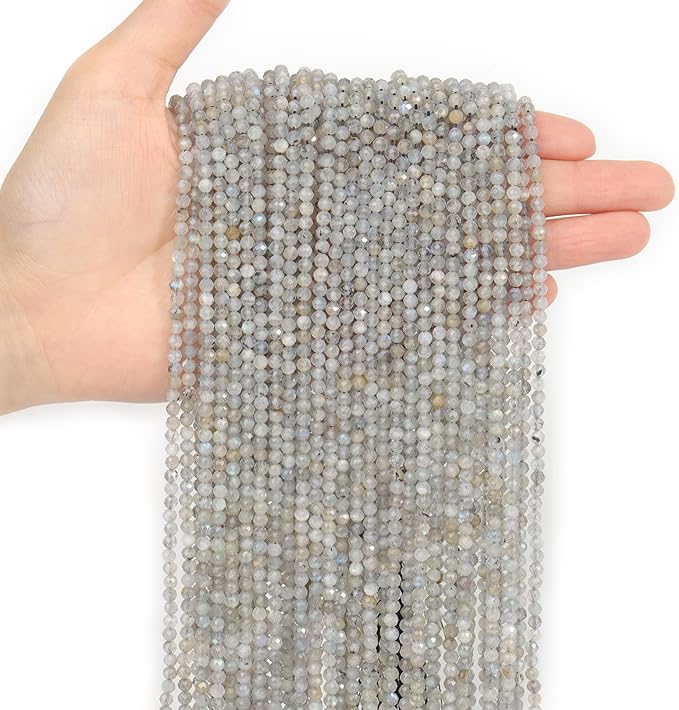 Song Xi 180pcs 2mm Natural Gray Labradorite Gemstone Beads Faceted Round Loose Stone Beads for Jewelry Making