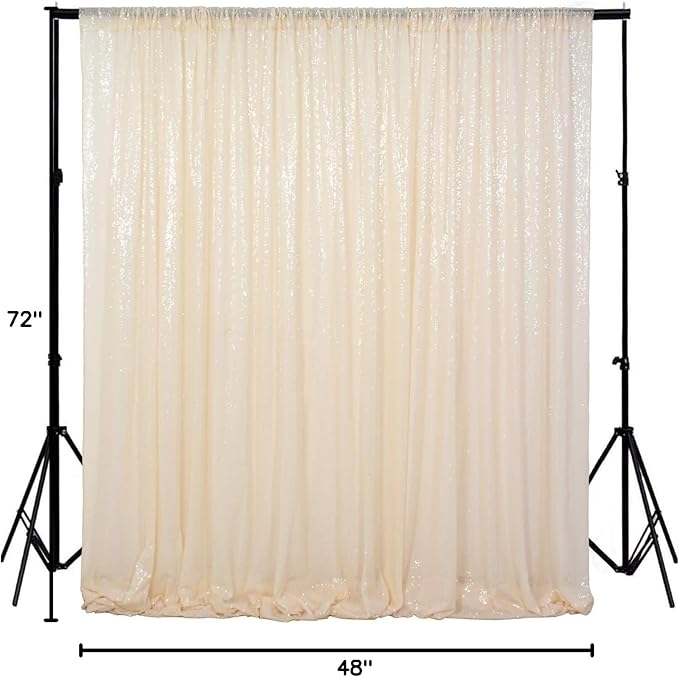 ShiDianYi 4FTX6FT-Ivory-SEQUIN Photo Backdrop, Beige Wedding Photo Booth, Photography Background Ivory Sequin Backdrop Curtain Glitter Backdrop for Parties