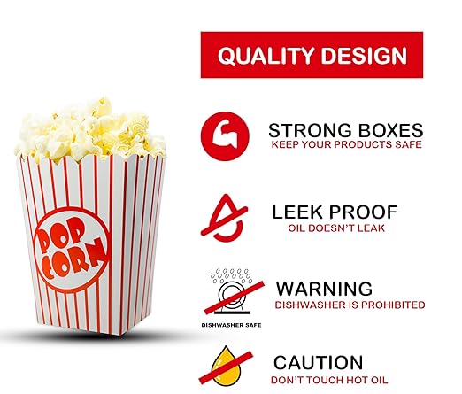 125 Pack Popcorn Boxes Movie Night Popcorn Bags for Party Red and White Popcorn Bags for Popcorn Vintage Snack Box Concession and Carnival Party Supplies, Individual Popcorn Bucket Containers (125)